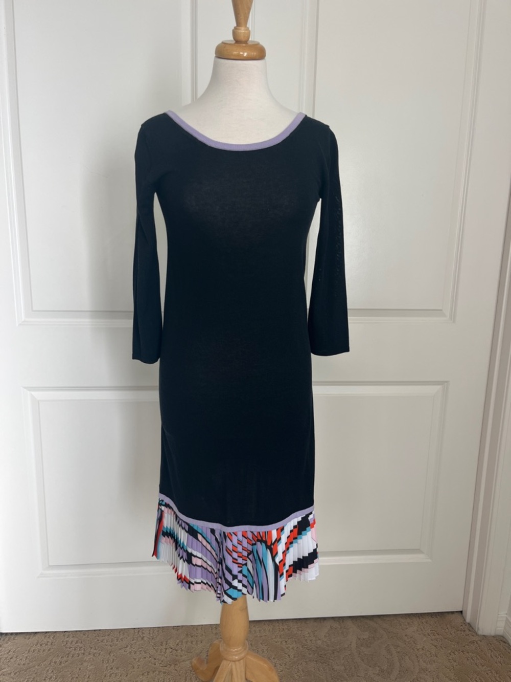 Emilio Pucci Black Knit dress with Lavender Trim Size XS
